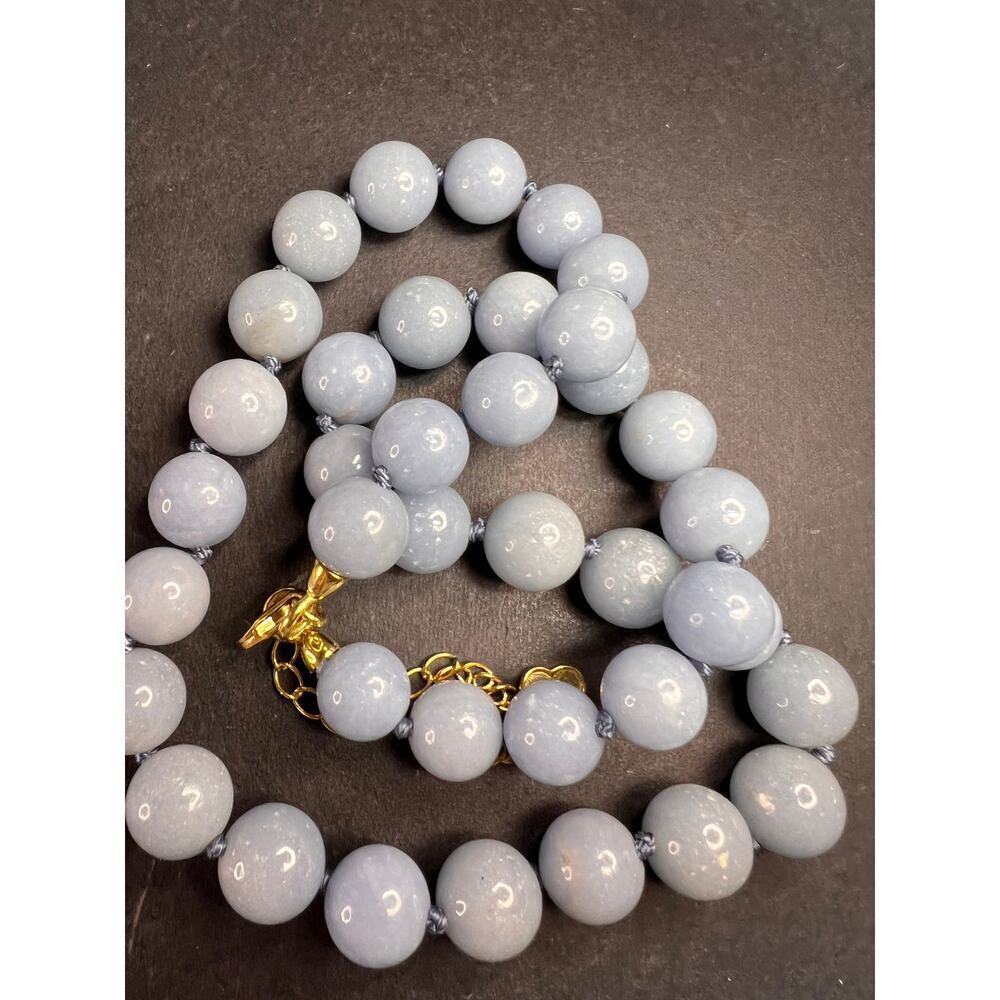 NEW Angelite beaded 18-20 inch necklace with vermeil yellow gold clasp - Picture 7 of 12